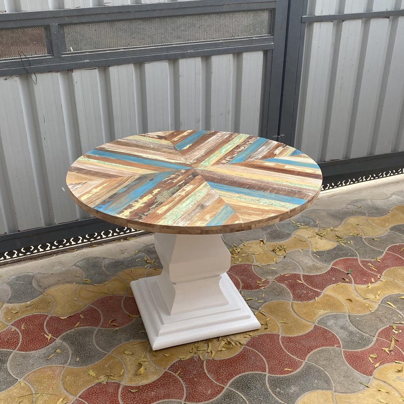 Modern Round Wooden Dining Table, Handmade Rustic Farmhouse Kitchen Table, Luxury Dining Furniture