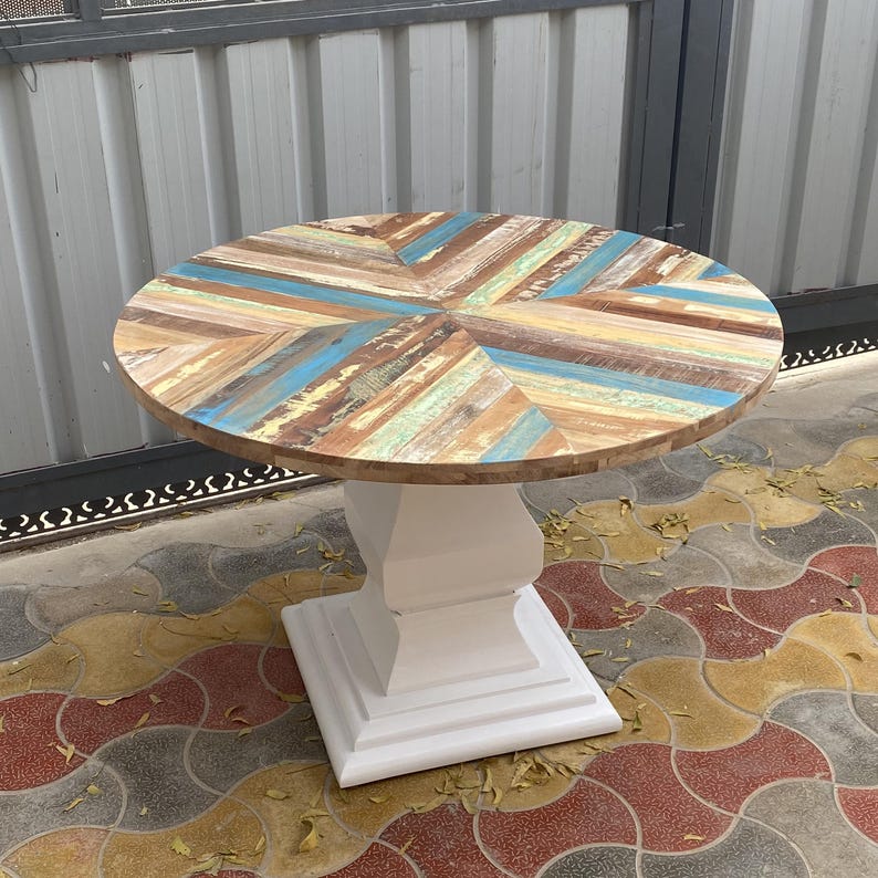 Modern Round Wooden Dining Table, Handmade Rustic Farmhouse Kitchen Table, Luxury Dining Furniture