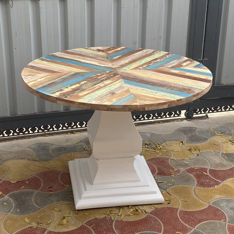 Modern Round Wooden Dining Table, Handmade Rustic Farmhouse Kitchen Table, Luxury Dining Furniture