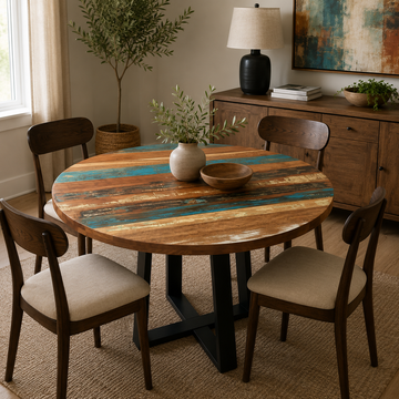 Round Reclaimed Wood Dining Table | Handmade Rustic Modern Dining Table for Luxury Dining Room Furniture