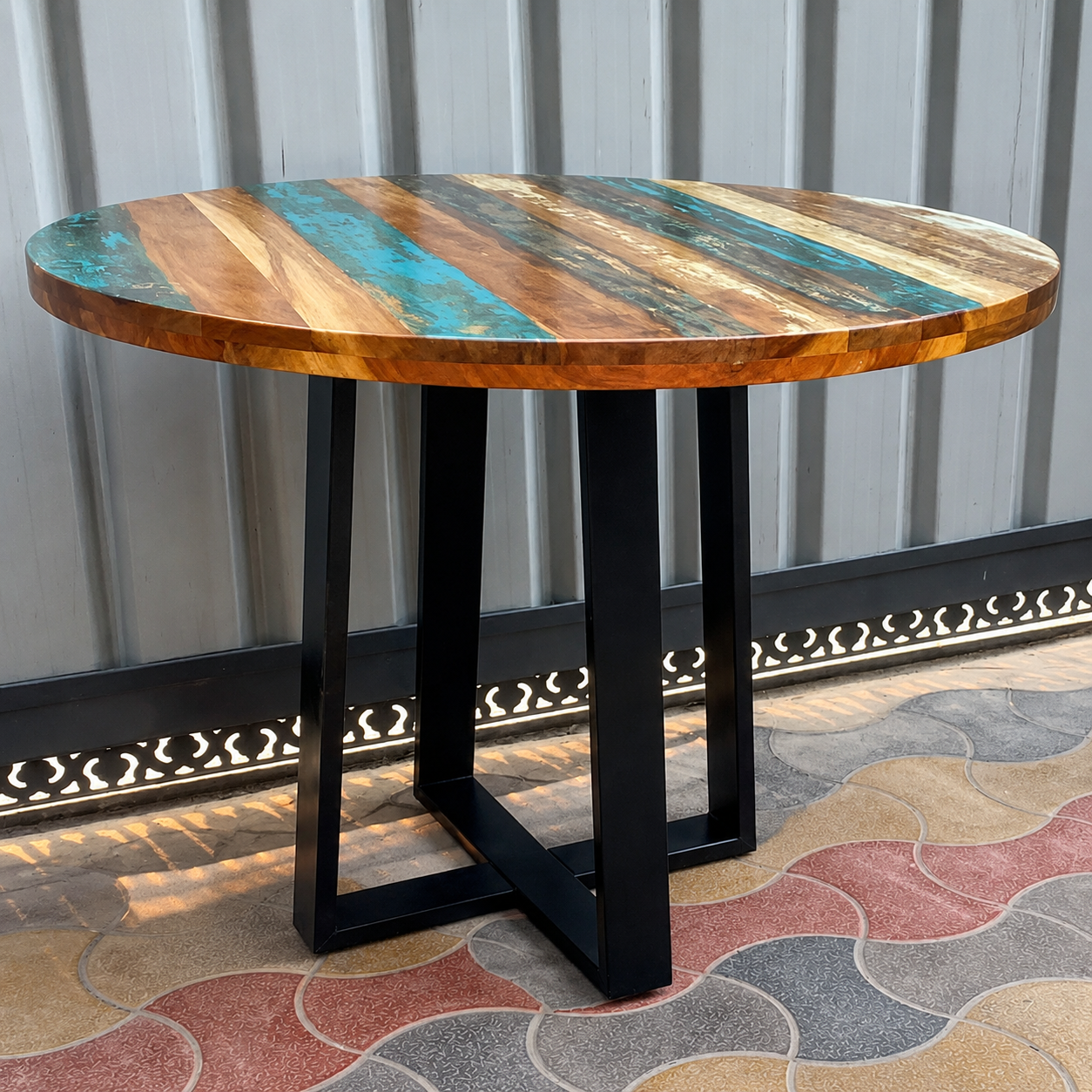 Round Reclaimed Wood Dining Table | Handmade Rustic Modern Dining Table for Luxury Dining Room Furniture