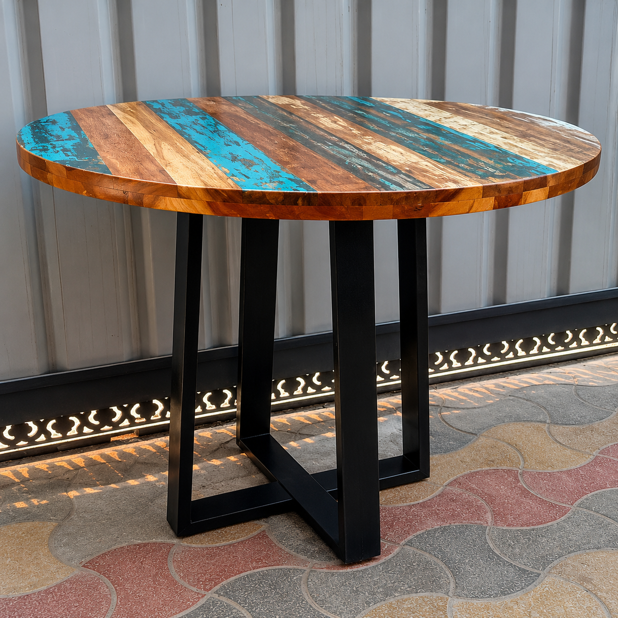 Round Reclaimed Wood Dining Table | Handmade Rustic Modern Dining Table for Luxury Dining Room Furniture
