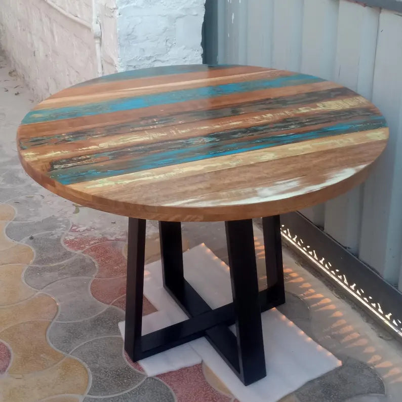 Round Reclaimed Wood Dining Table | Handmade Rustic Modern Dining Table for Luxury Dining Room Furniture