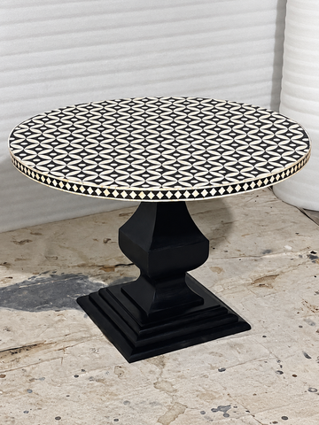 Handmade Black and White Bone Inlay Round Dining Table