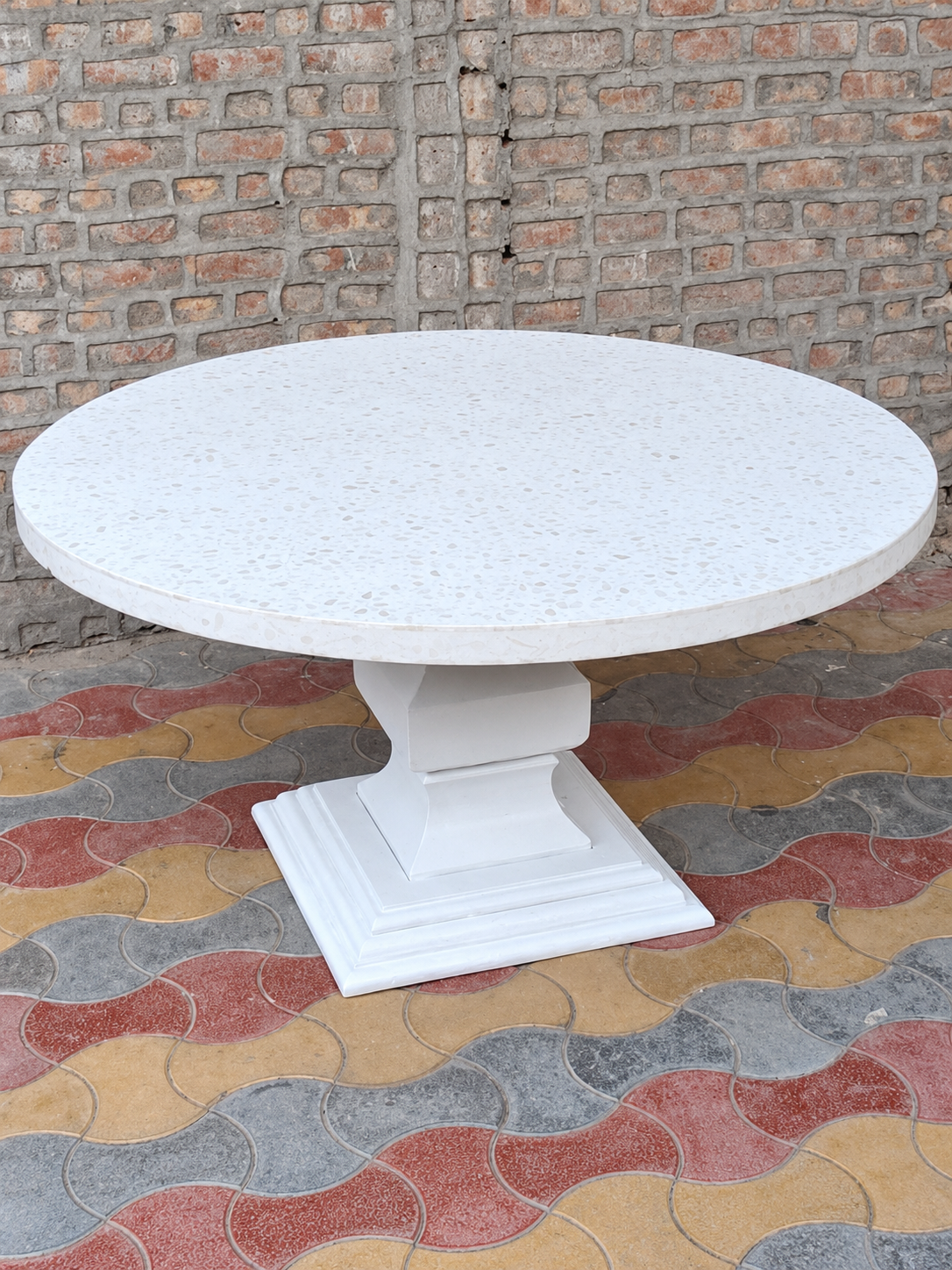 Handmade White Bone Inlay Round Dining Table – Pedestal Base