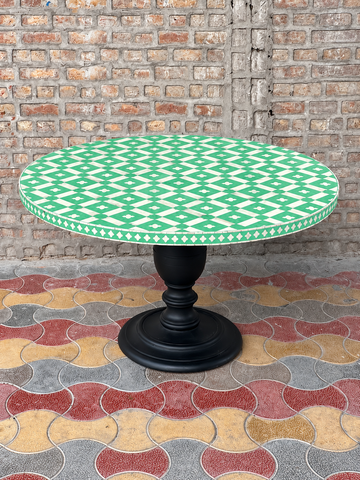 Handmade Green Bone Inlay Round Dining Table – Lattice Design