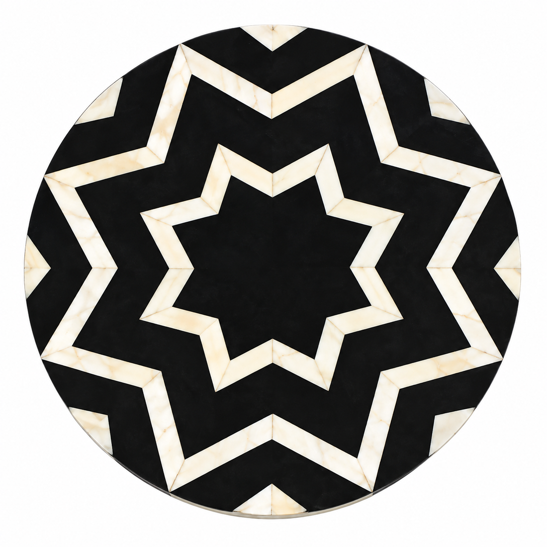 Handmade Black & White Bone Inlay End Table – Chevron Star Round Side Table