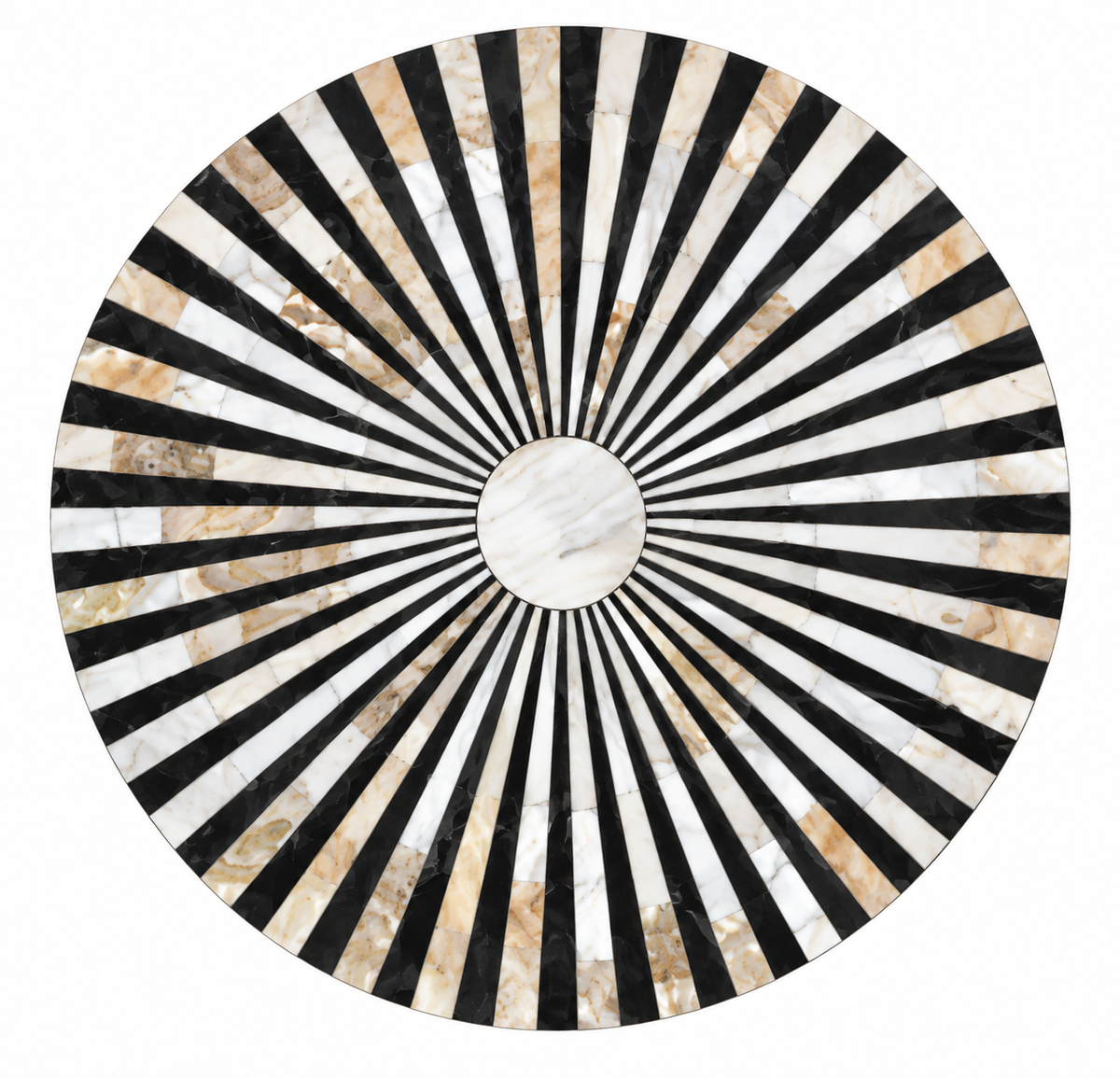 Black & White Mother of Pearl Inlay End Table – Handmade Striped Round Side Table