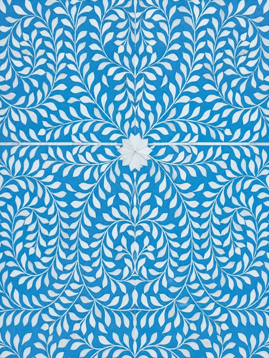 Handmade Blue & White Bone Inlay Headboard – Floral Arch Statement Bedhead