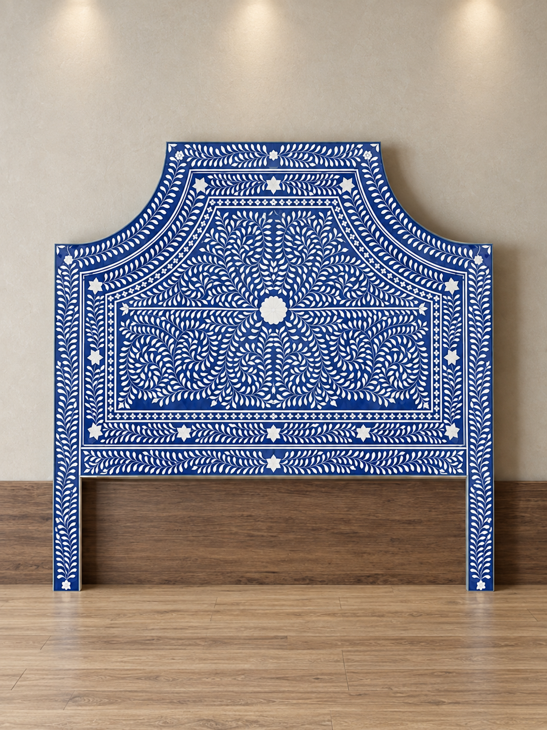 Handmade Blue Bone Inlay Headboard – Floral Vine Design