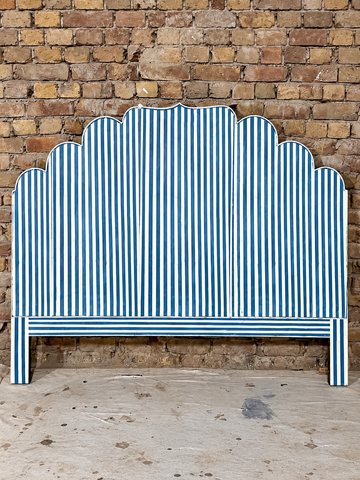 Handmade Blue and White Bone Inlay Headboard – Striped Scalloped Design