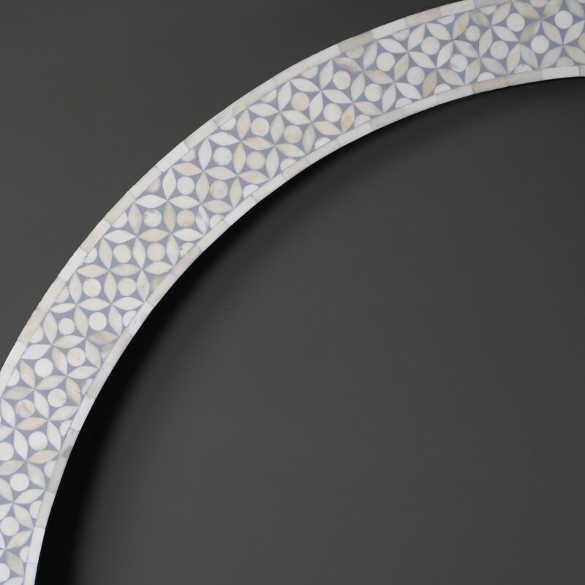 Handmade White Bone Inlay Round Mirror | Geometric Decorative Wall Mirror