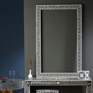Handmade Black Bone Inlay Mirror Frame | Geometric Decorative Wall Mirror