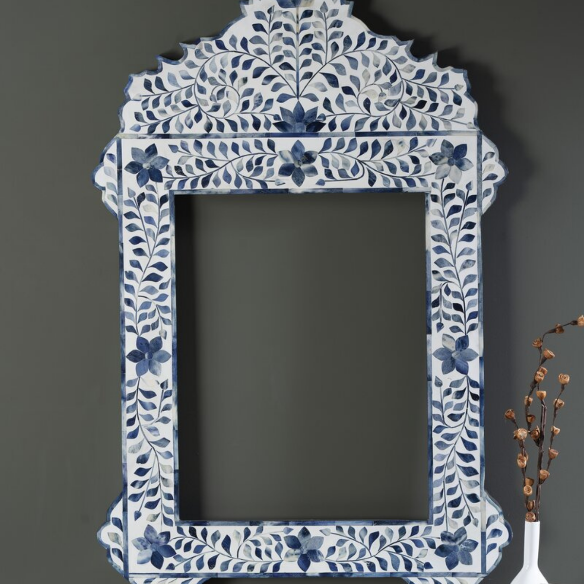 Handmade Blue Bone Inlay Floral Mirror | Decorative Wall Accent Mirror