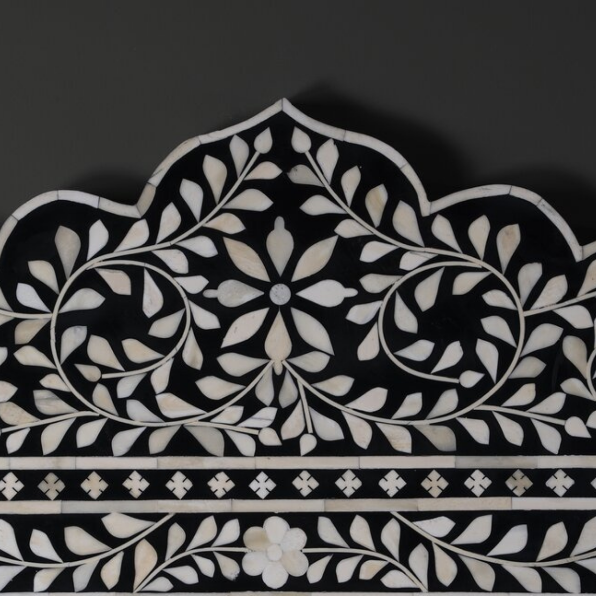Handmade Black Bone Inlay Arch Mirror | Floral Decorative Wall Mirror