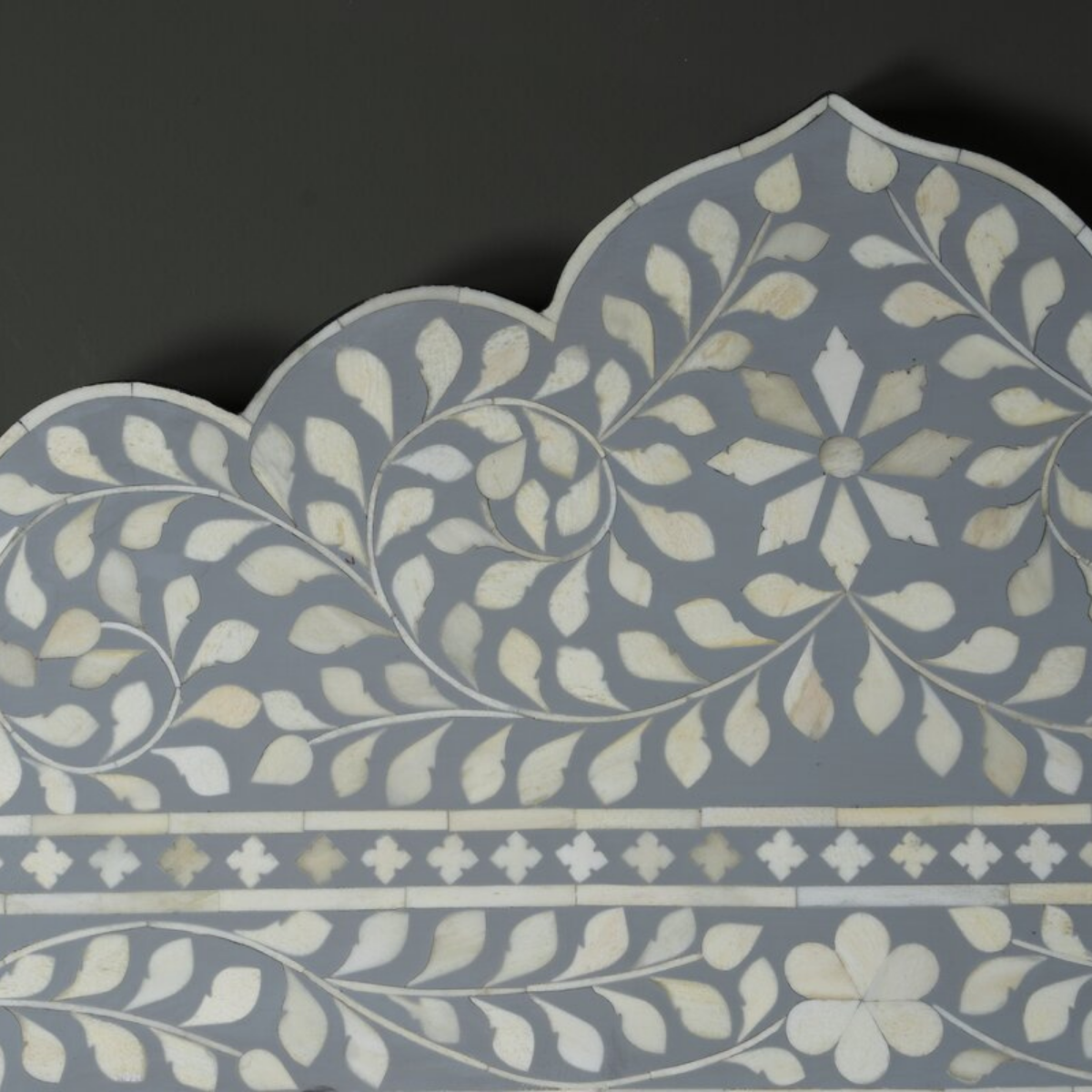 Handmade Grey Bone Inlay Arch Mirror | Floral Decorative Wall Mirror