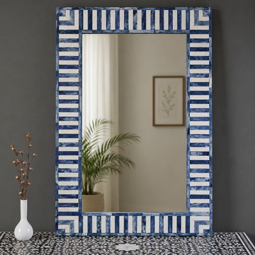 Handmade Blue Bone Inlay Striped Mirror | Rectangular Decorative Wall Mirror