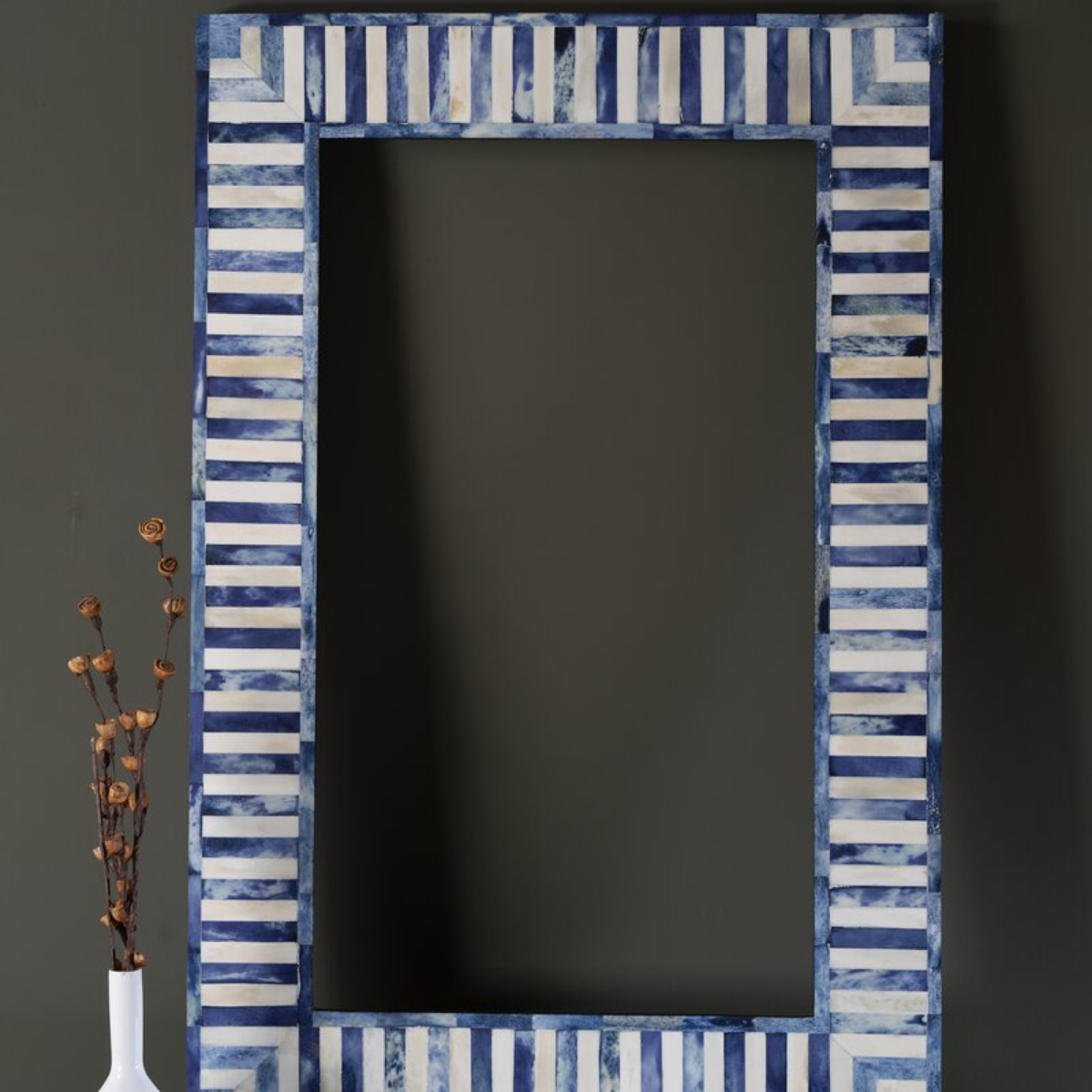 Handmade Blue Bone Inlay Striped Mirror | Rectangular Decorative Wall Mirror