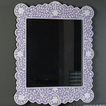 Handmade Lavender Floral Bone Inlay Wall Mirror | Decorative Scalloped Mirror