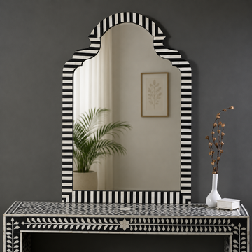 Handmade Black and White Bone Inlay Arch Mirror | Luxury Wall Mirror