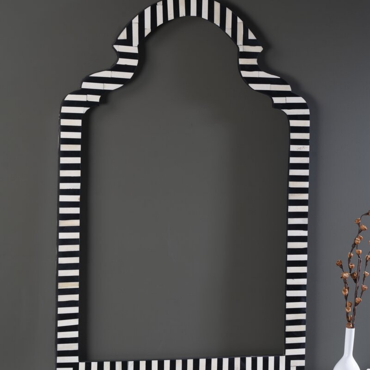 Handmade Black and White Bone Inlay Arch Mirror | Luxury Wall Mirror