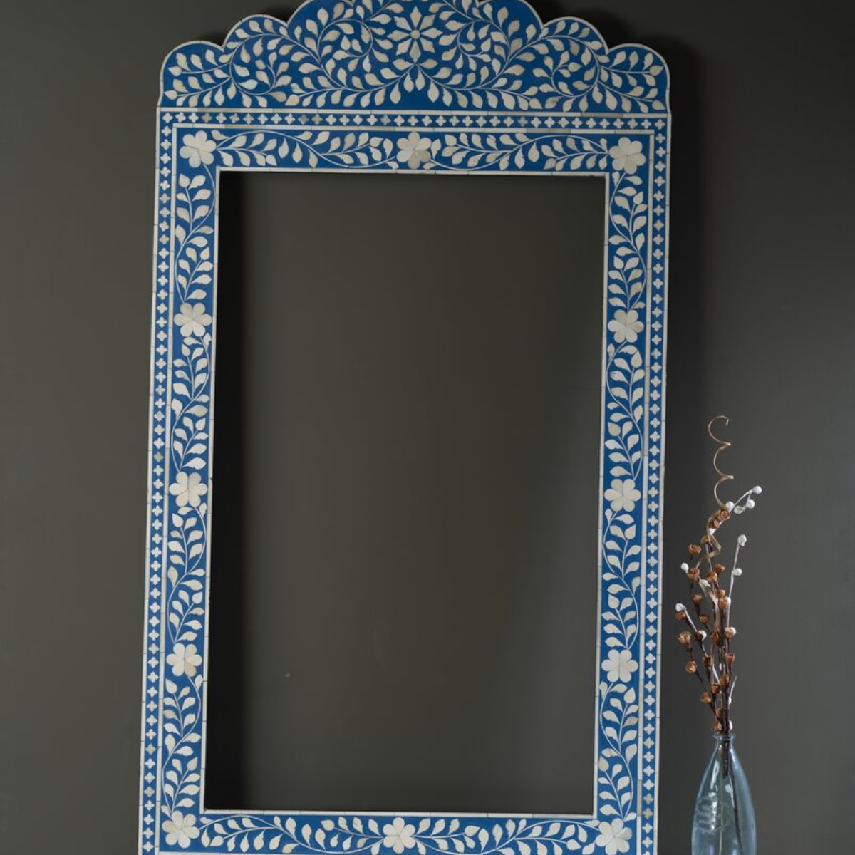 Handmade Blue Bone Inlay Arch Mirror | Decorative Wall Mirror