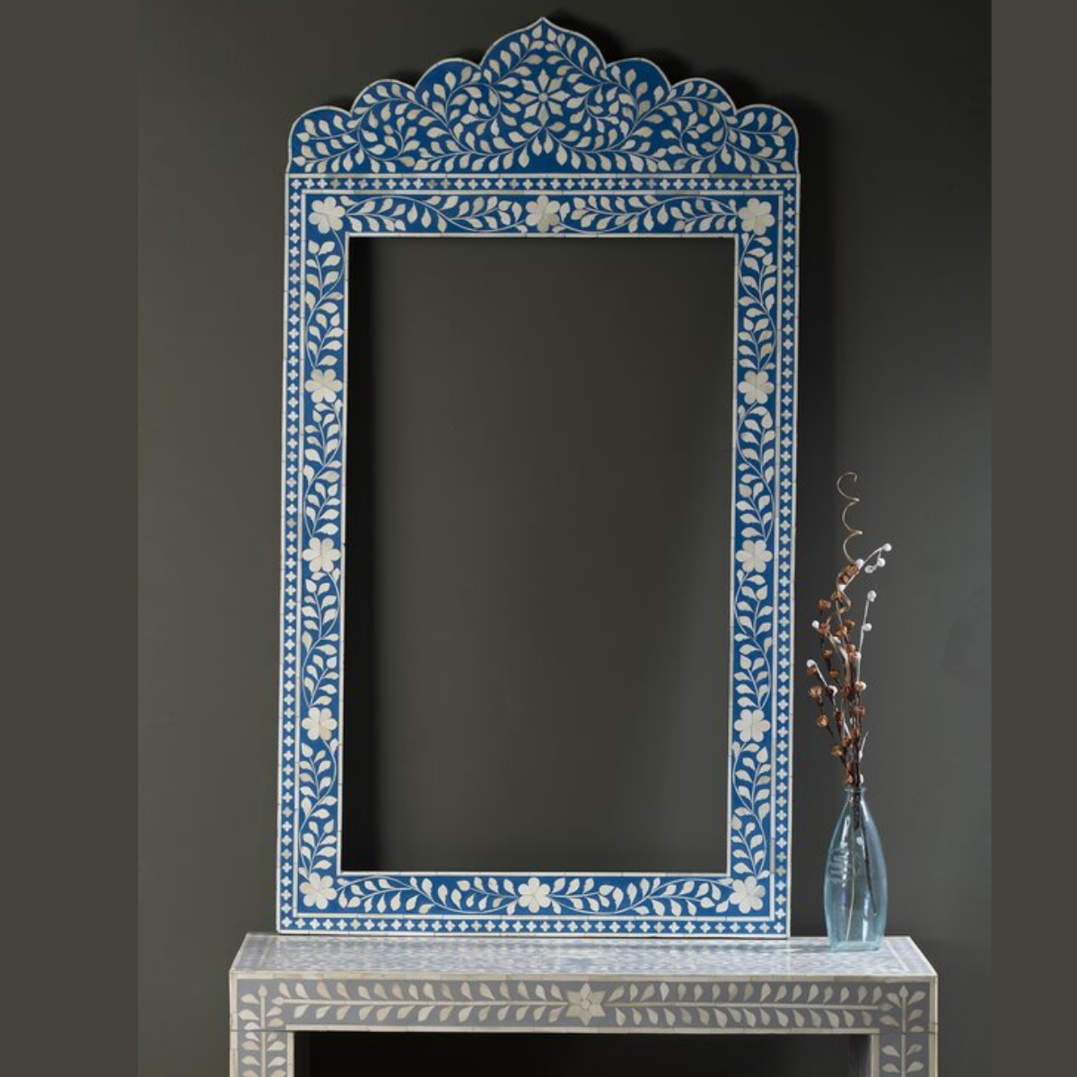 Handmade Blue Bone Inlay Arch Mirror | Decorative Wall Mirror