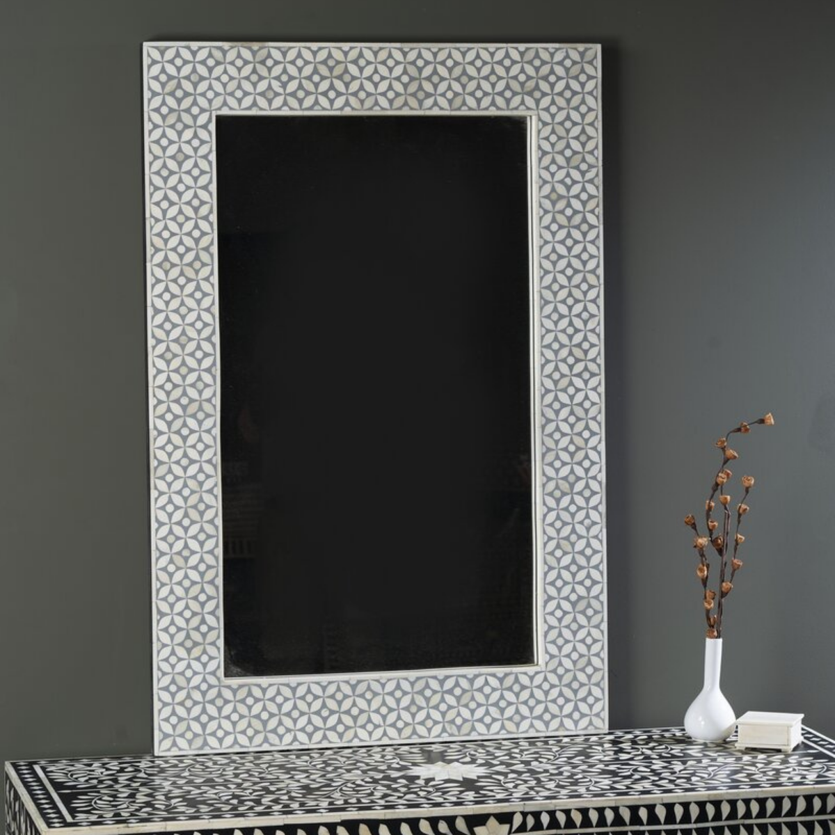 Handmade Geometric Bone Inlay Wall Mirror | Luxury Decorative Mirror