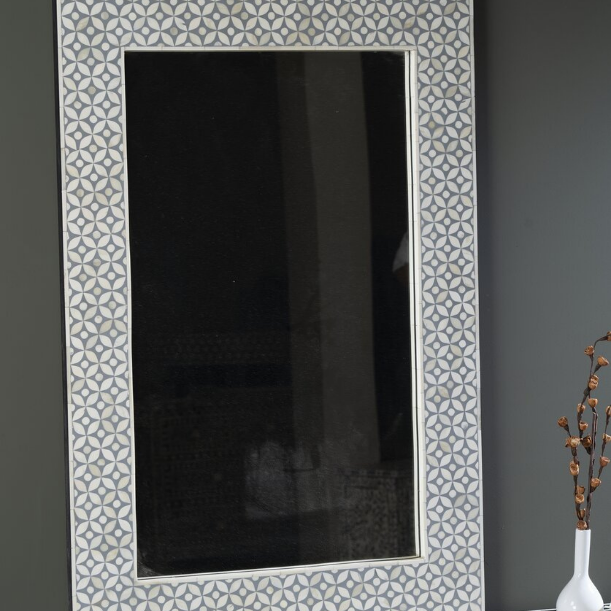 Handmade Geometric Bone Inlay Wall Mirror | Luxury Decorative Mirror