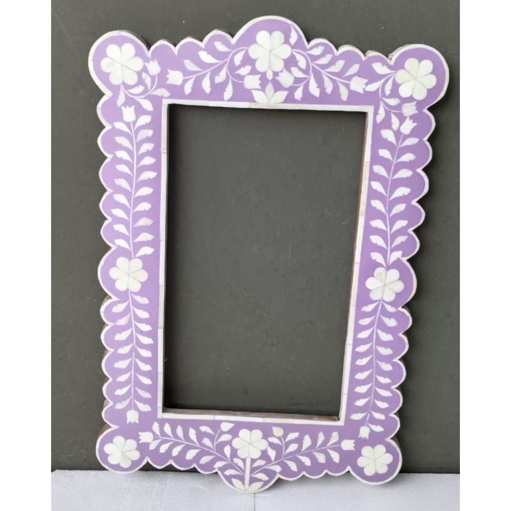 Purple Floral Bone Inlay Mirror Scalloped Frame Handmade Decorative Wall Mirror Luxury Home Decor
