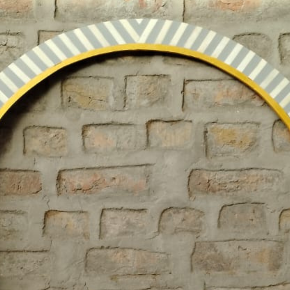 Handmade Grey Stripe Bone Inlay Round Mirror Frame | Modern Decorative Wall Mirror