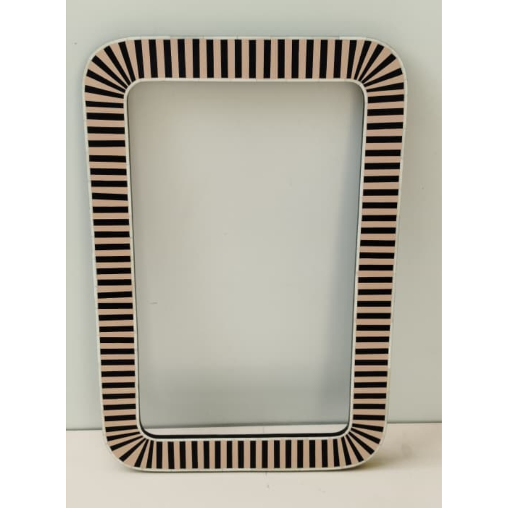 Handmade Black & White Striped Bone Inlay Mirror Frame | Modern Rectangular Wall Mirror
