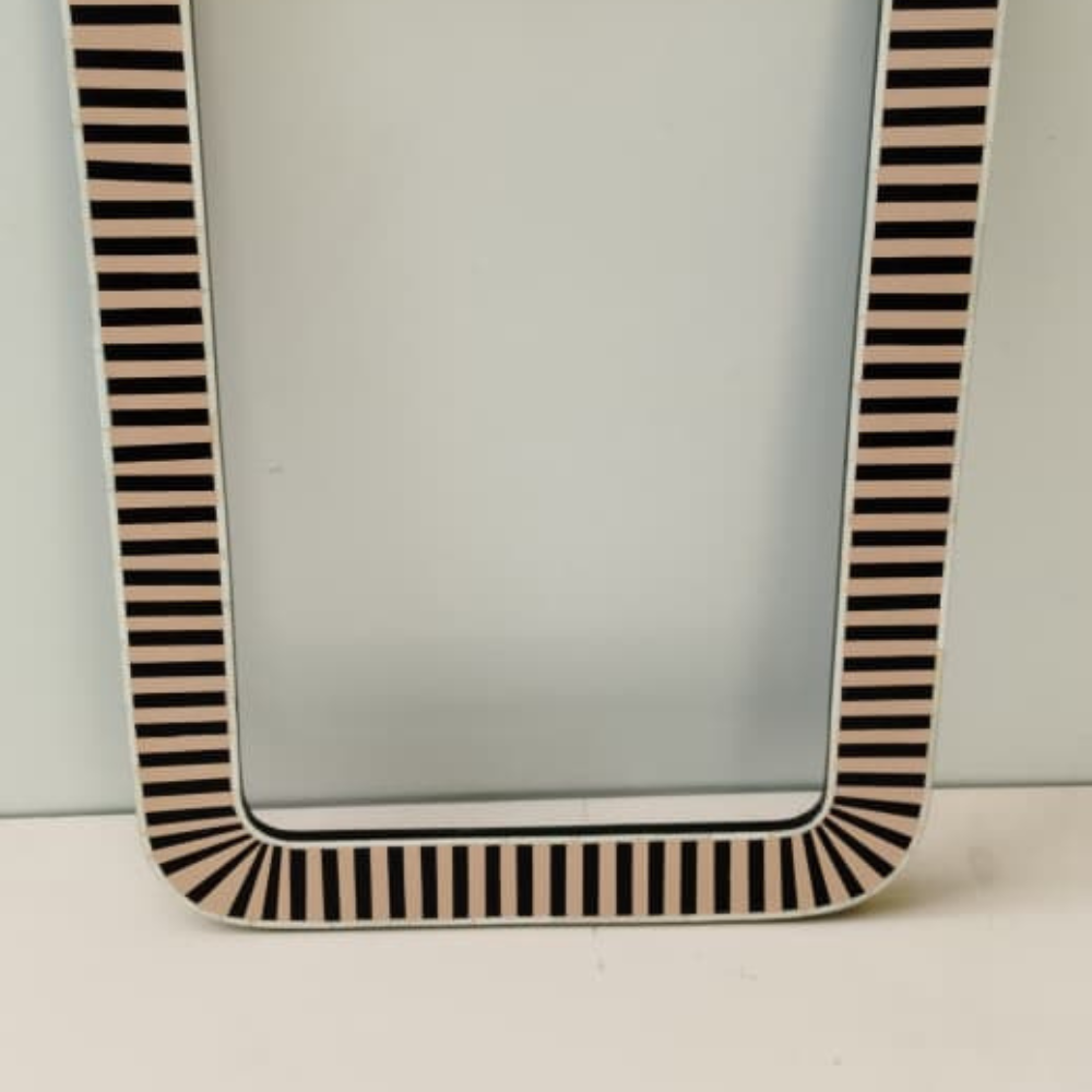 Handmade Black & White Striped Bone Inlay Mirror Frame | Modern Rectangular Wall Mirror