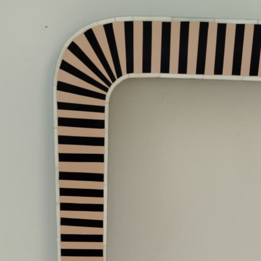 Handmade Black & White Striped Bone Inlay Mirror Frame | Modern Rectangular Wall Mirror