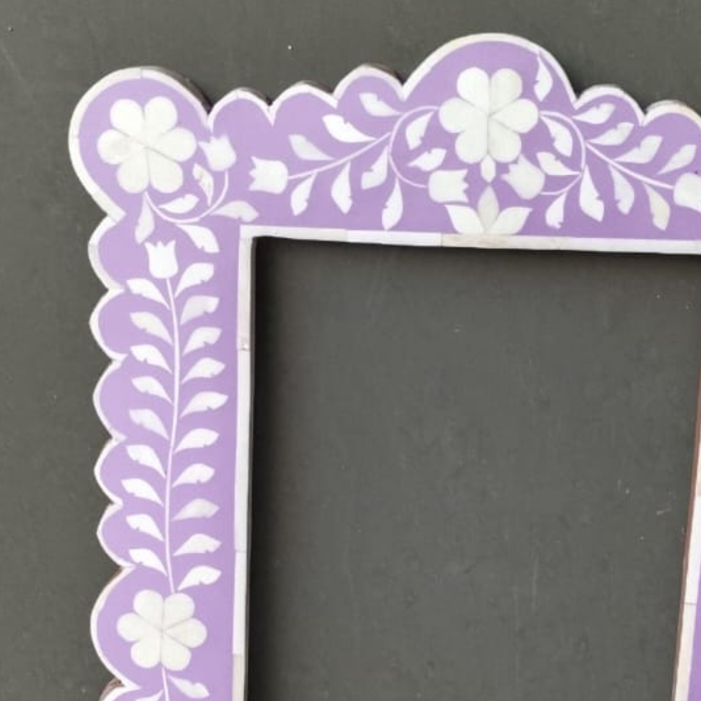 Purple Floral Bone Inlay Mirror Scalloped Frame Handmade Decorative Wall Mirror Luxury Home Decor