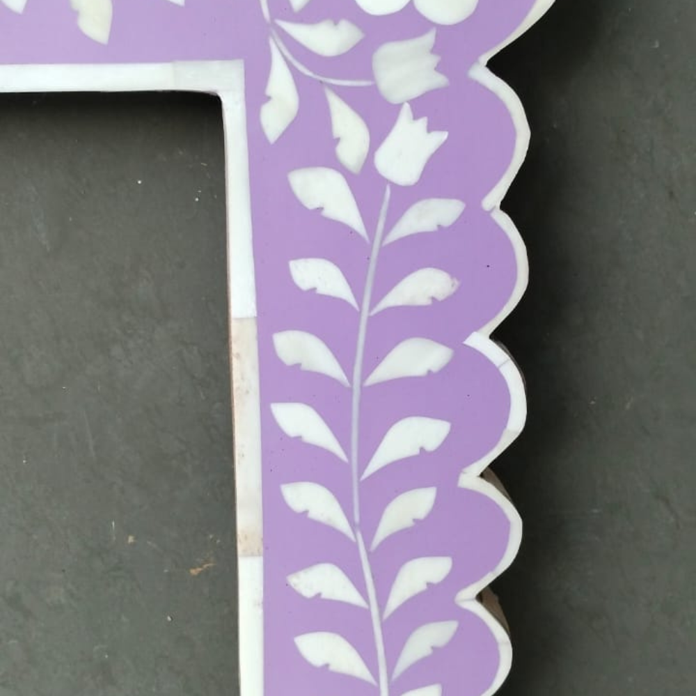 Purple Floral Bone Inlay Mirror Scalloped Frame Handmade Decorative Wall Mirror Luxury Home Decor