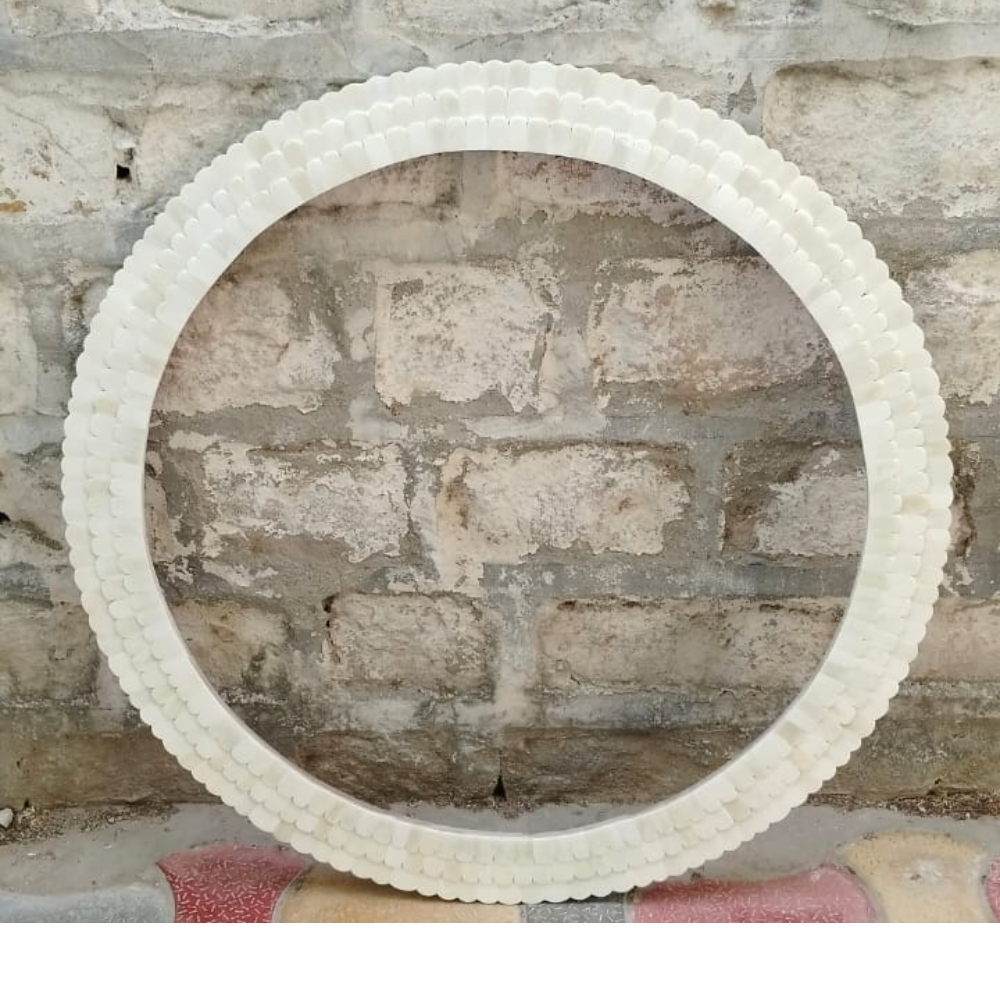 Handmade White Bone Inlay Round Mirror Frame | Luxury Decorative Wall Mirror