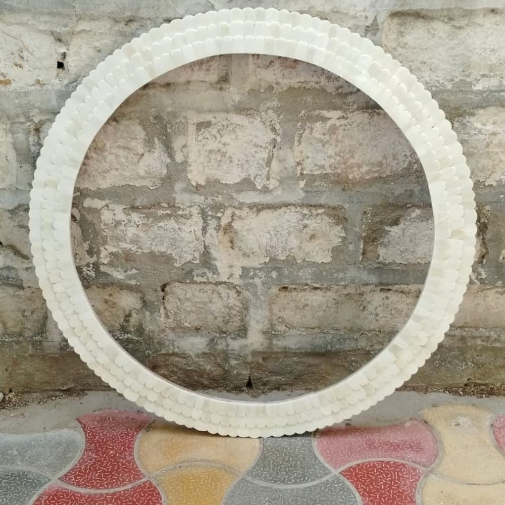 Handmade White Bone Inlay Round Mirror Frame | Luxury Decorative Wall Mirror