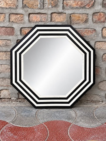 Handmade Black & White Striped Bone Inlay Octagon Wall Mirror