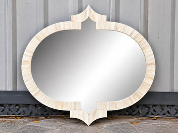 Handmade Ivory Bone Inlay Moroccan Shaped Wall Mirror