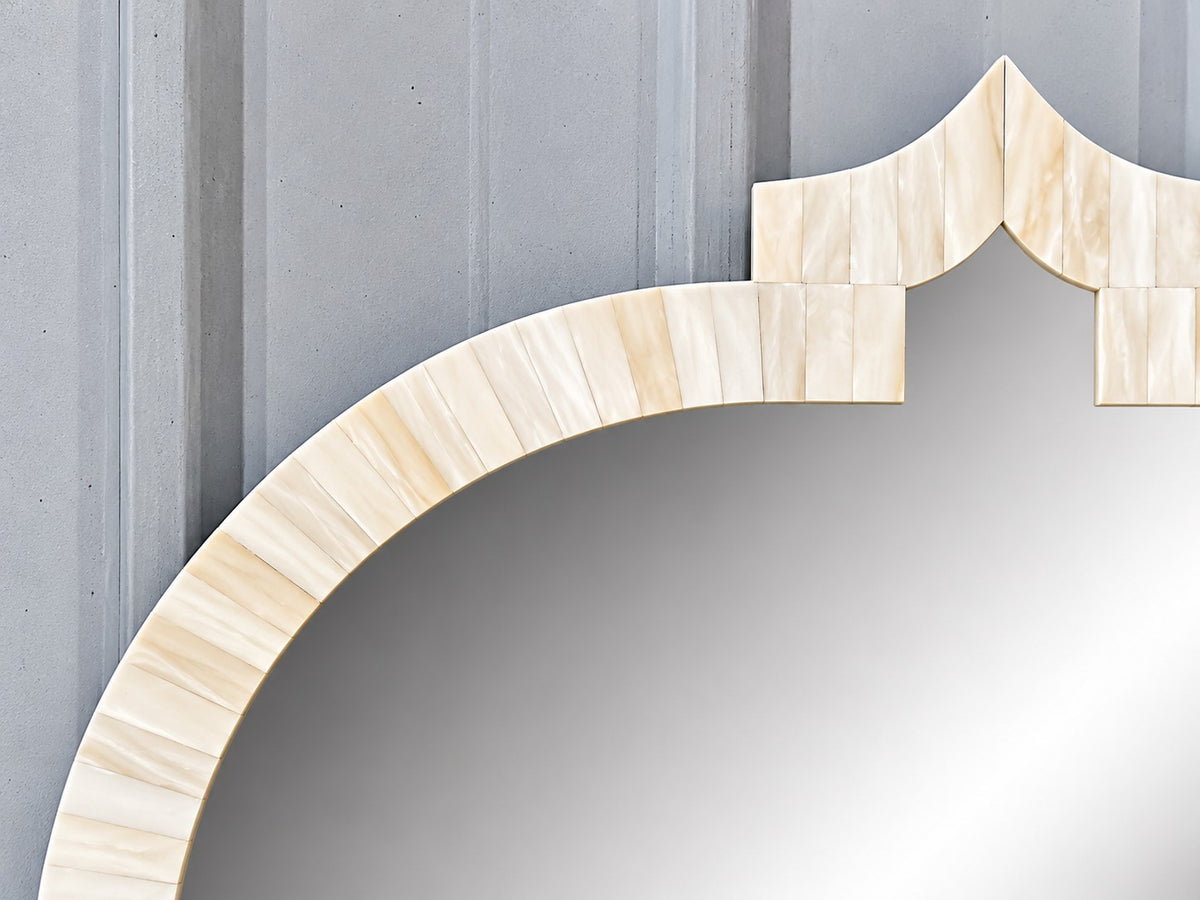 Handmade Ivory Bone Inlay Moroccan Shaped Wall Mirror