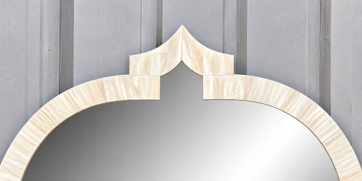 Handmade Ivory Bone Inlay Moroccan Shaped Wall Mirror