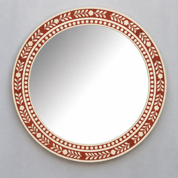 Handmade Terracotta Floral Bone Inlay Round Wall Mirror
