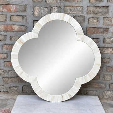 Handmade White Bone Inlay Quatrefoil Mirror – Floral Shape