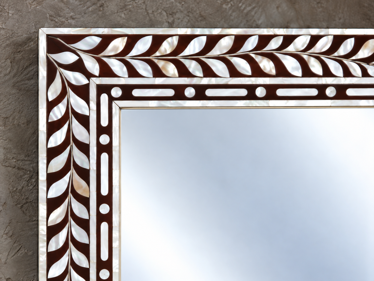 Mother of Pearl Inlay Mirror – Handmade Leaf Design Rectangular Wall Mirror