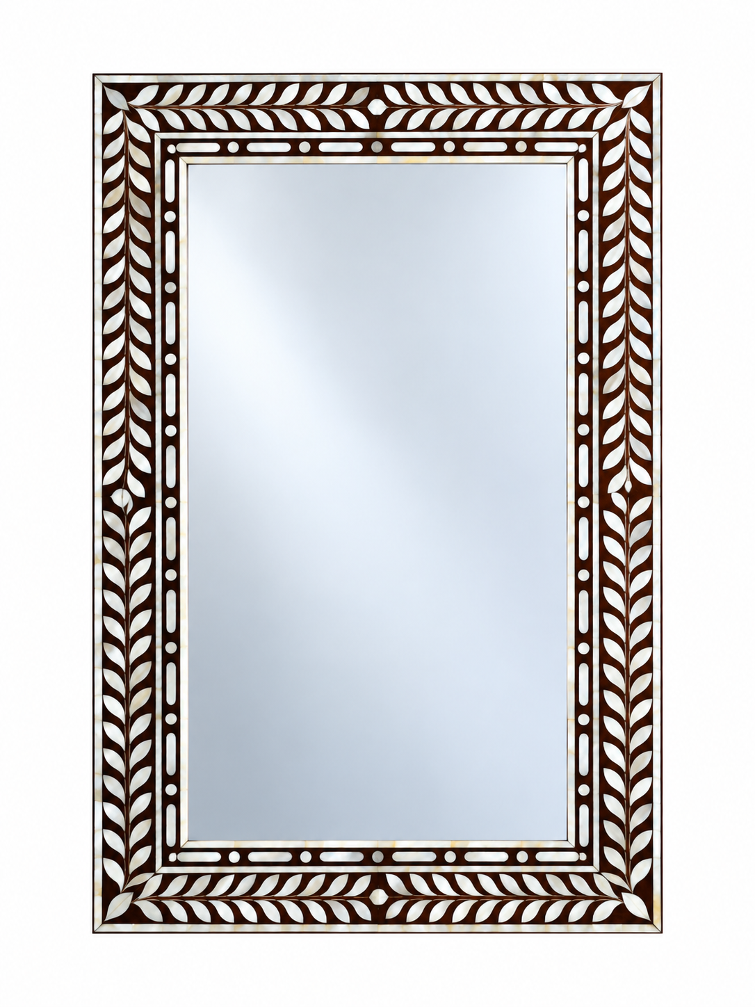 Mother of Pearl Inlay Mirror – Handmade Leaf Design Rectangular Wall Mirror