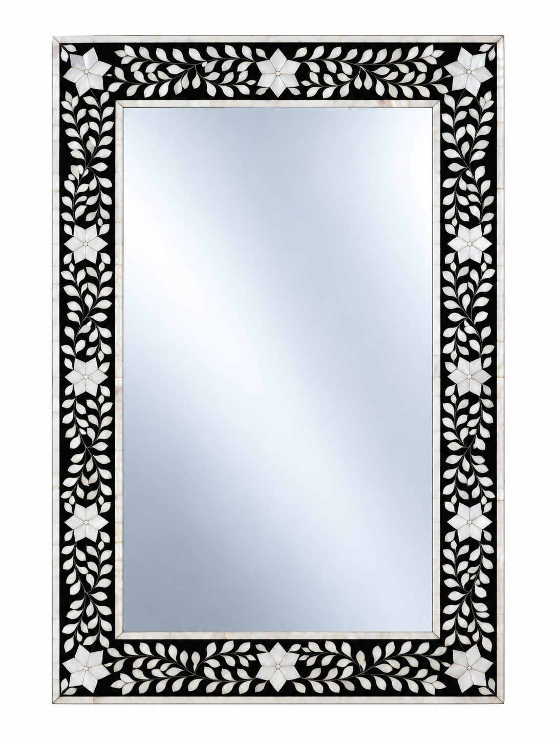 Black Mother of Pearl Inlay Mirror – Handmade Floral Rectangular Wall Mirror