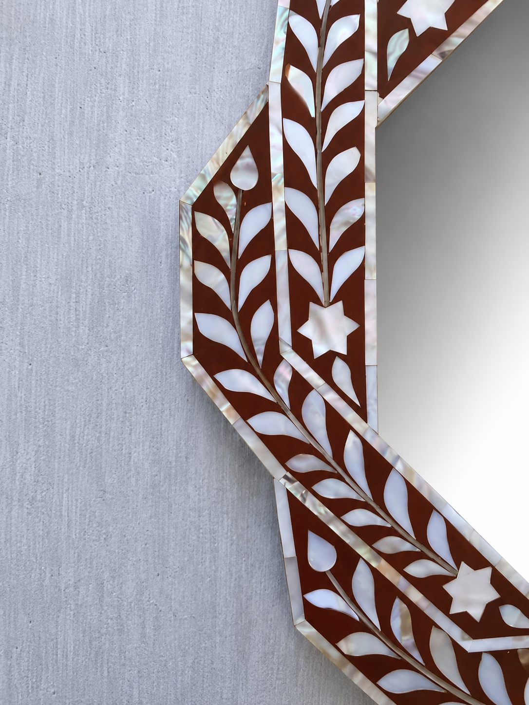 Brown Mother of Pearl Inlay Mirror – Geometric Floral Wall Mirror
