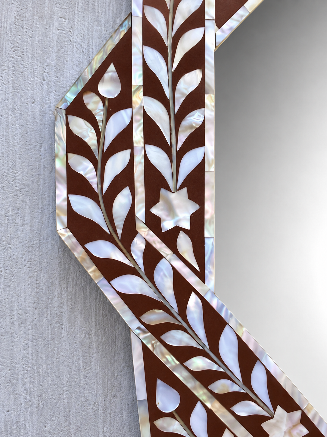 Brown Mother of Pearl Inlay Mirror – Geometric Floral Wall Mirror