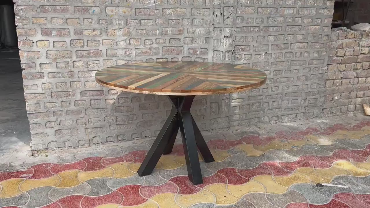Round Reclaimed Wood Dining Table, Handmade Rustic Modern Farmhouse Table, Wooden Kitchen Dining Furniture